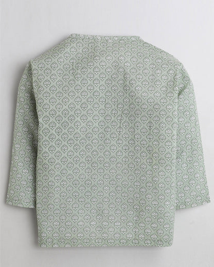 Polka Tots Dhoti Kurta Set for Boys 100% Super Soft Cotton Traditional Ethnic Wear For Kids - Green