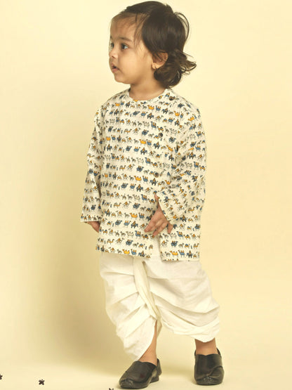Polka Tots Dhoti Kurta Set for Boys 100% Super Soft Cotton Traditional Ethnic Wear For Kids Navy Blue Camel Cream