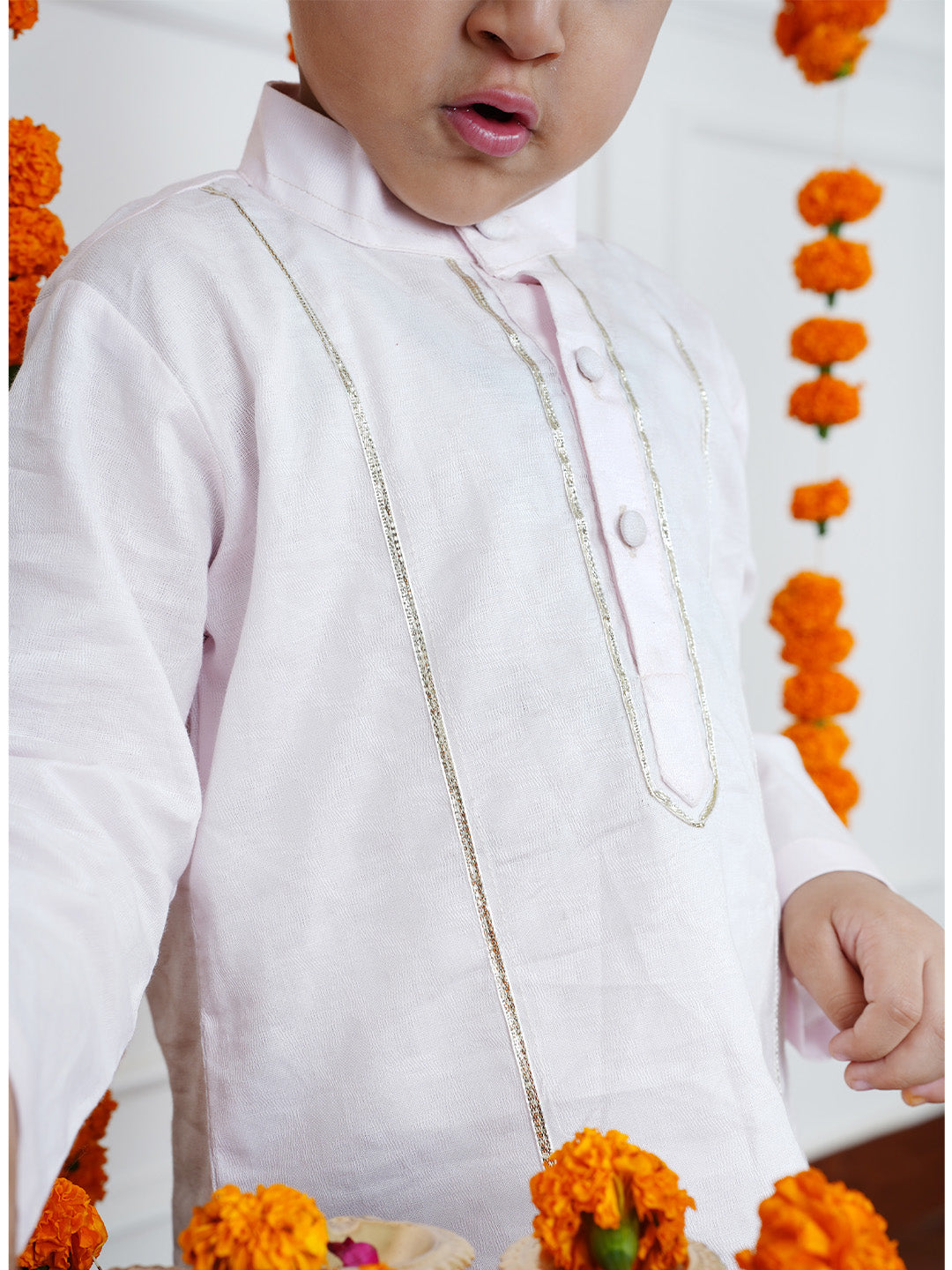 Polka Tots Full Sleeve Silver stripes Kurta Pyjama Set - Yellow