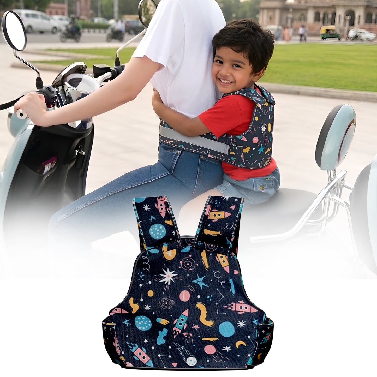 Baby Safety Travel Belt, Two Wheeler Baby Carrier for Kids (space)