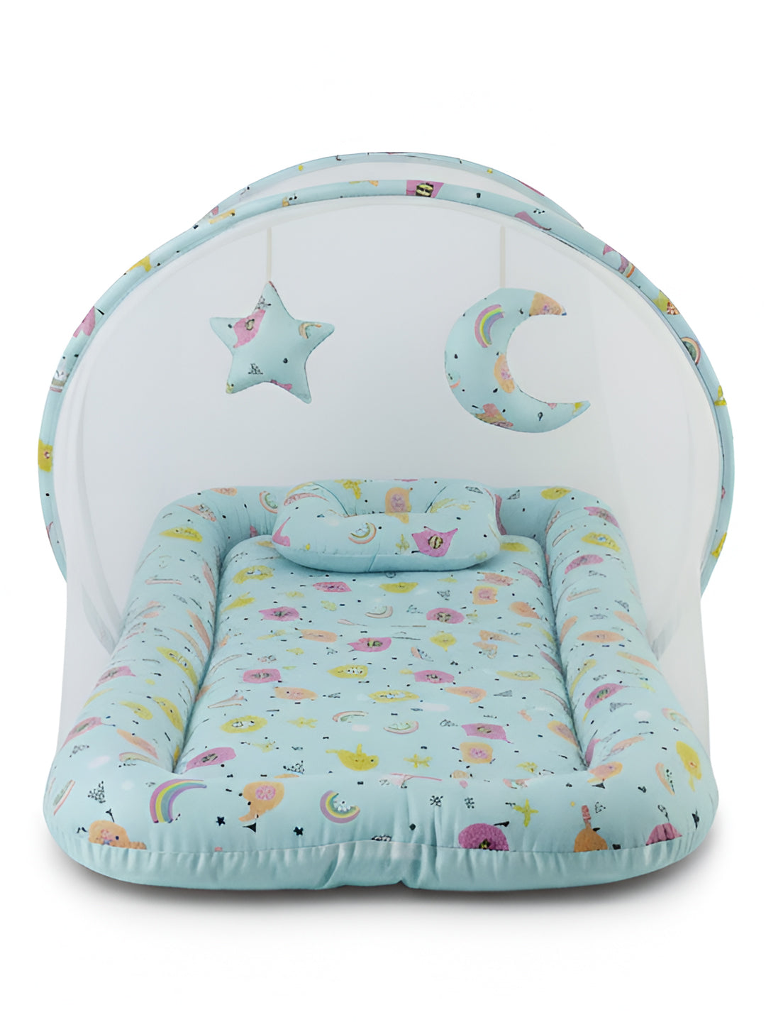 Baby nest with star and moon design on a white background