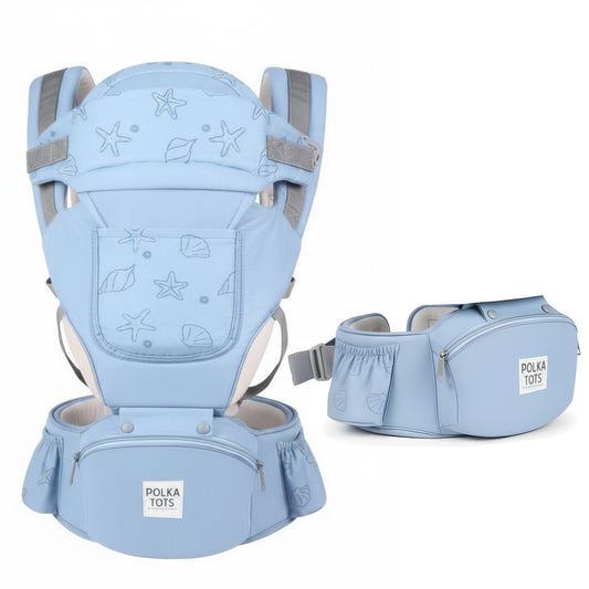 Polka Tots 6-in-1 Baby Carrier with Detachable Hip Seat, Extra Lumbar Support & Cushioning (Shell Blue)