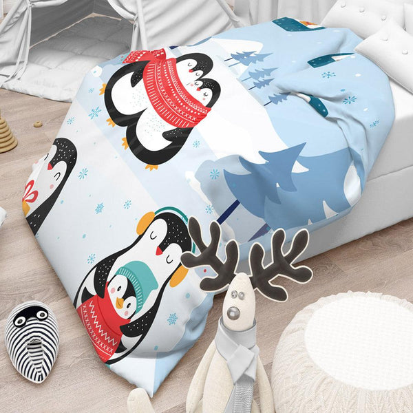 Polka Tots Kids Comforter Baby Blanket and Reversible Quilt 2 Way Design  ( Penguin, 54 x 35 Inch )