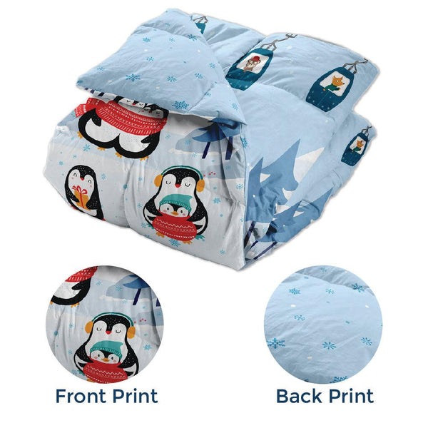 Polka Tots Kids Comforter Baby Blanket and Reversible Quilt 2 Way Design  ( Penguin, 54 x 35 Inch )