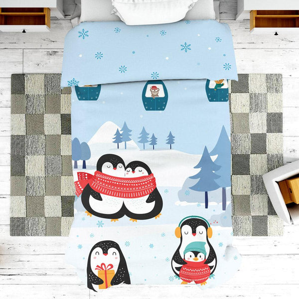 Polka Tots Kids Comforter Baby Blanket and Reversible Quilt 2 Way Design  ( Penguin, 54 x 35 Inch )