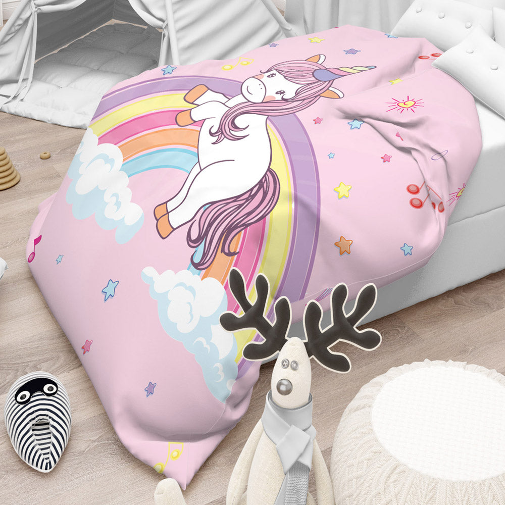 Polka Tots Kids Comforter Baby Blanket and Reversible Quilt 2 Way Design  ( Unicorn,60x 40inch )