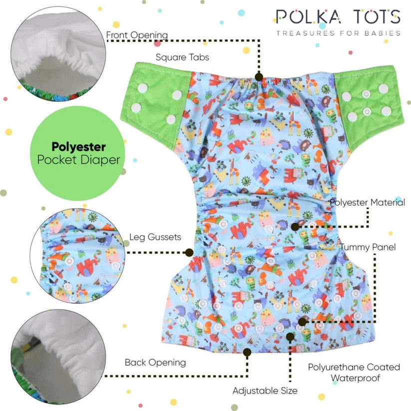Polka Tots Reusable Cloth Diaper Buy Online Waterproof Adjustable Baby Diaper - Blue/Green