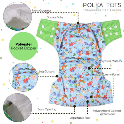 Polka Tots Reusable Cloth Diaper Buy Online Waterproof Adjustable Baby Diaper - Blue/Green