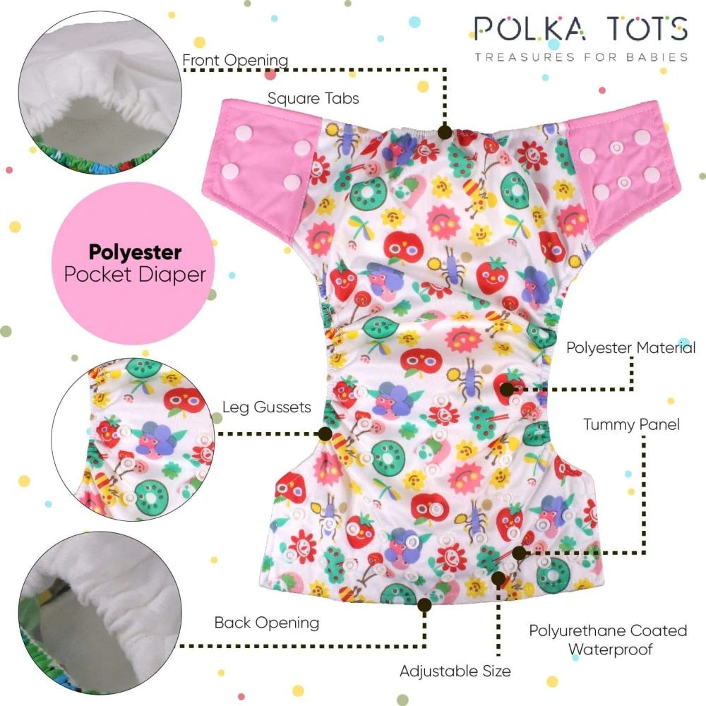Polka Tots Reusable Cloth Diaper Buy Online Waterproof Adjustable Baby Diaper - Pink & White