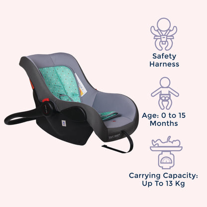 5 in 1 Multi Purpose Baby Car Seat Cum Carrycot with Fancy Bow Tie Age  0 to 15 Months (Green)