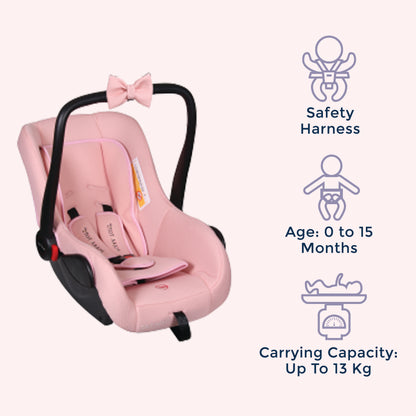 5 in 1 Multi Purpose Baby Car Seat Cum Carrycot with Fancy Bow Tie Age 0 to 15 Months (Pink)