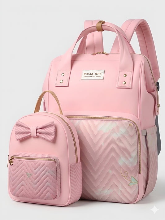 MamaMini Luxe Duo Diaper Bag with Tote and Mini Bag - Peach