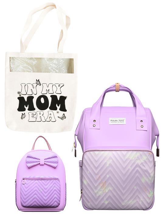 MamaMini Luxe Duo Diaper Bag with Tote and Mini Bag - Purple