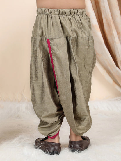 Polka Tots Full Sleeve Solid Kurta with Dhoti Set with Contrast Pocket - Maroon