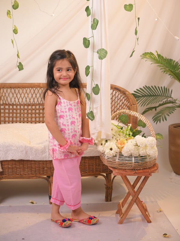 Polka Tots Girls Elephant Spaghetti Top & Bottom- Pink