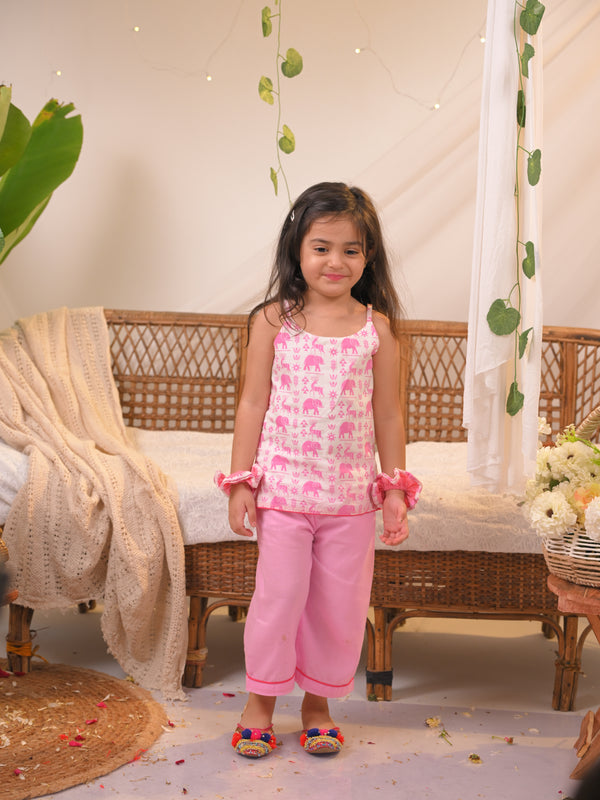 Polka Tots Girls Elephant Spaghetti Top & Bottom- Pink
