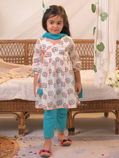 Rangrez Collection: Peacock Print Kurta & Pant Set with Dupatta – Blue