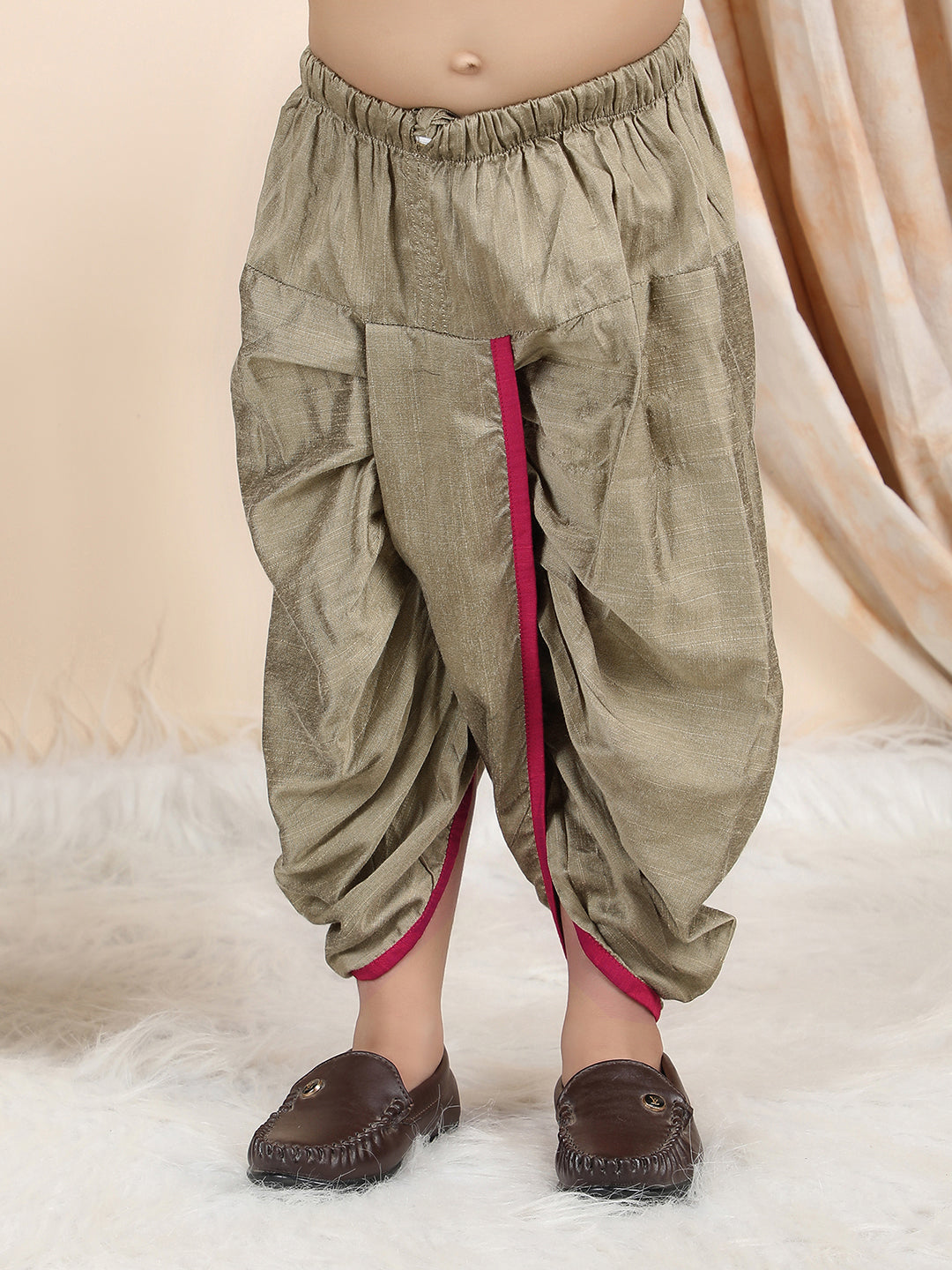 Polka Tots Full Sleeve Solid Kurta with Dhoti Set with Contrast Pocket - Maroon