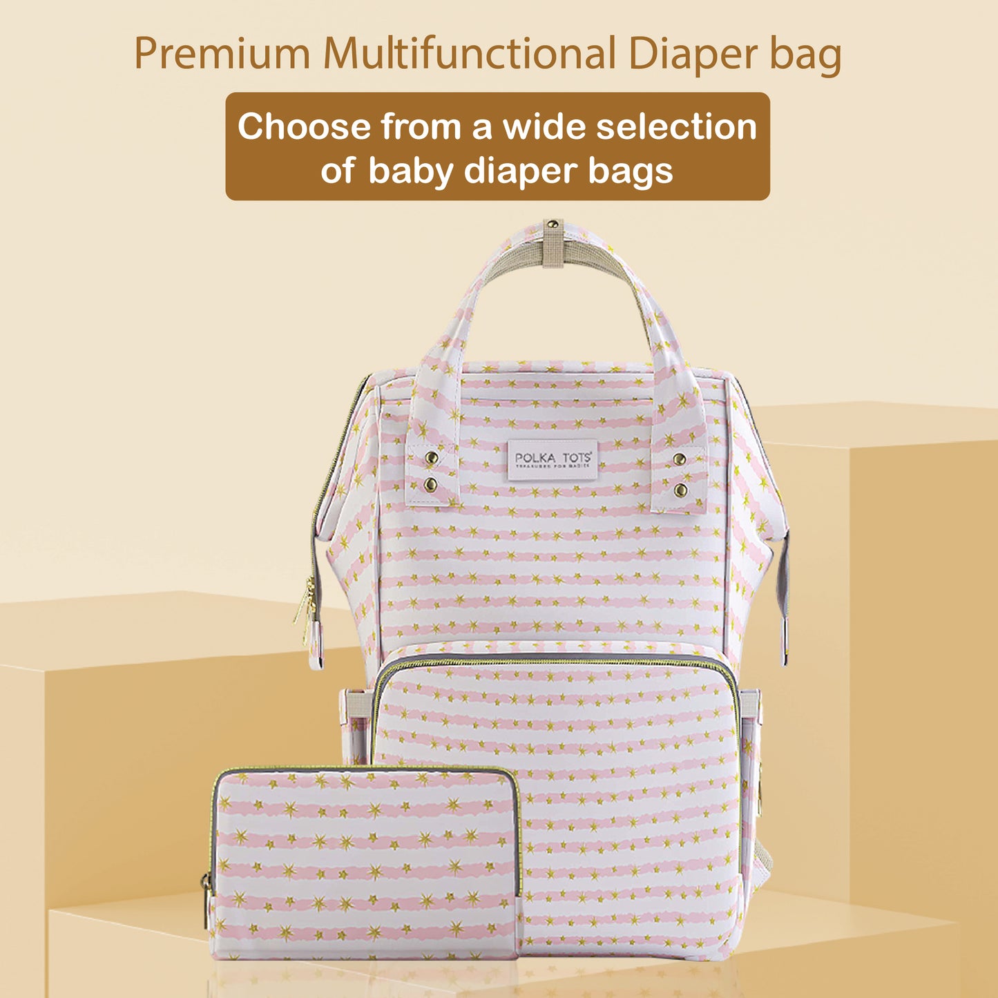 Premium 17+ Pockets Multifuncational Mothers Diaper Bag with Pouch- Star