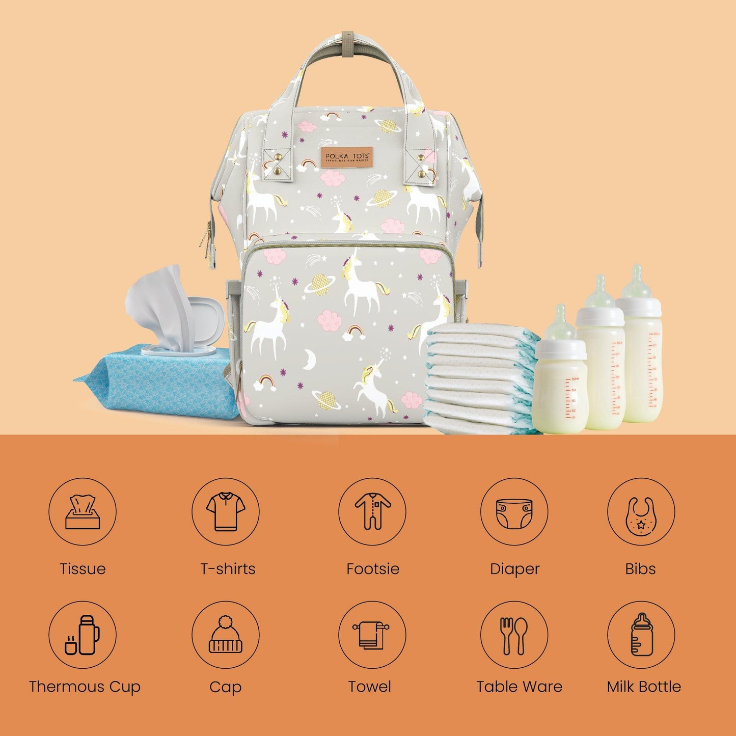 Premium 17+ Pockets Multifuncational Mothers  Diaper Bag- Unicorn