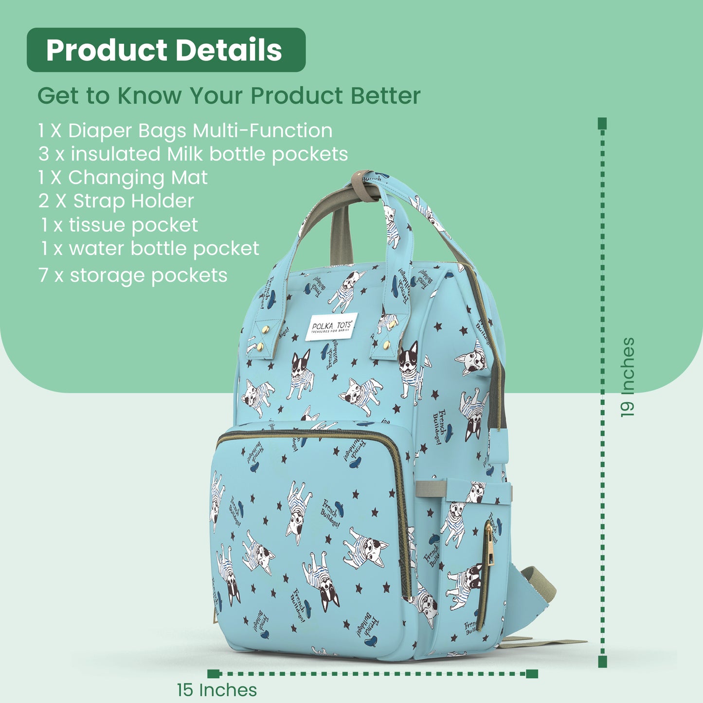 Premium 17+ Pockets Multifuncational Mothers  Diaper Bag-  Bulldog