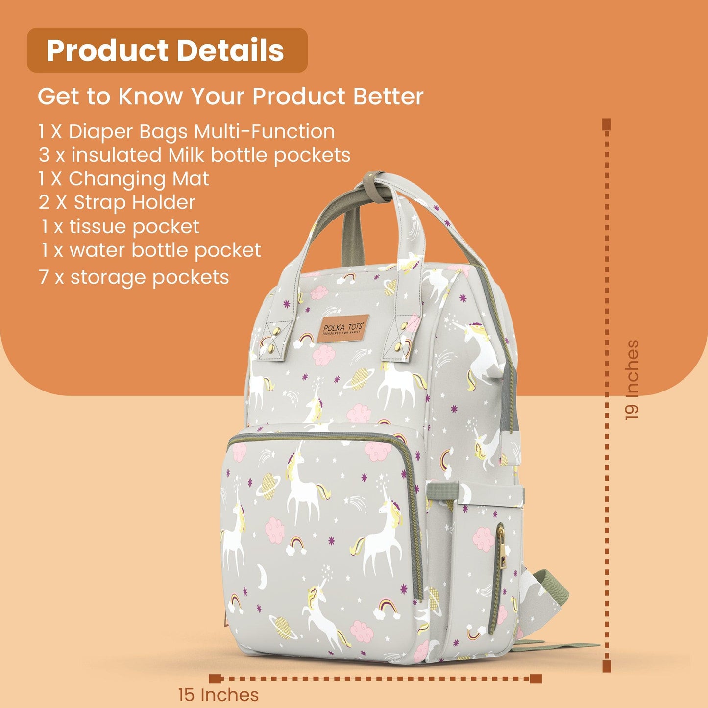 Premium 17+ Pockets Multifuncational Mothers  Diaper Bag- Unicorn