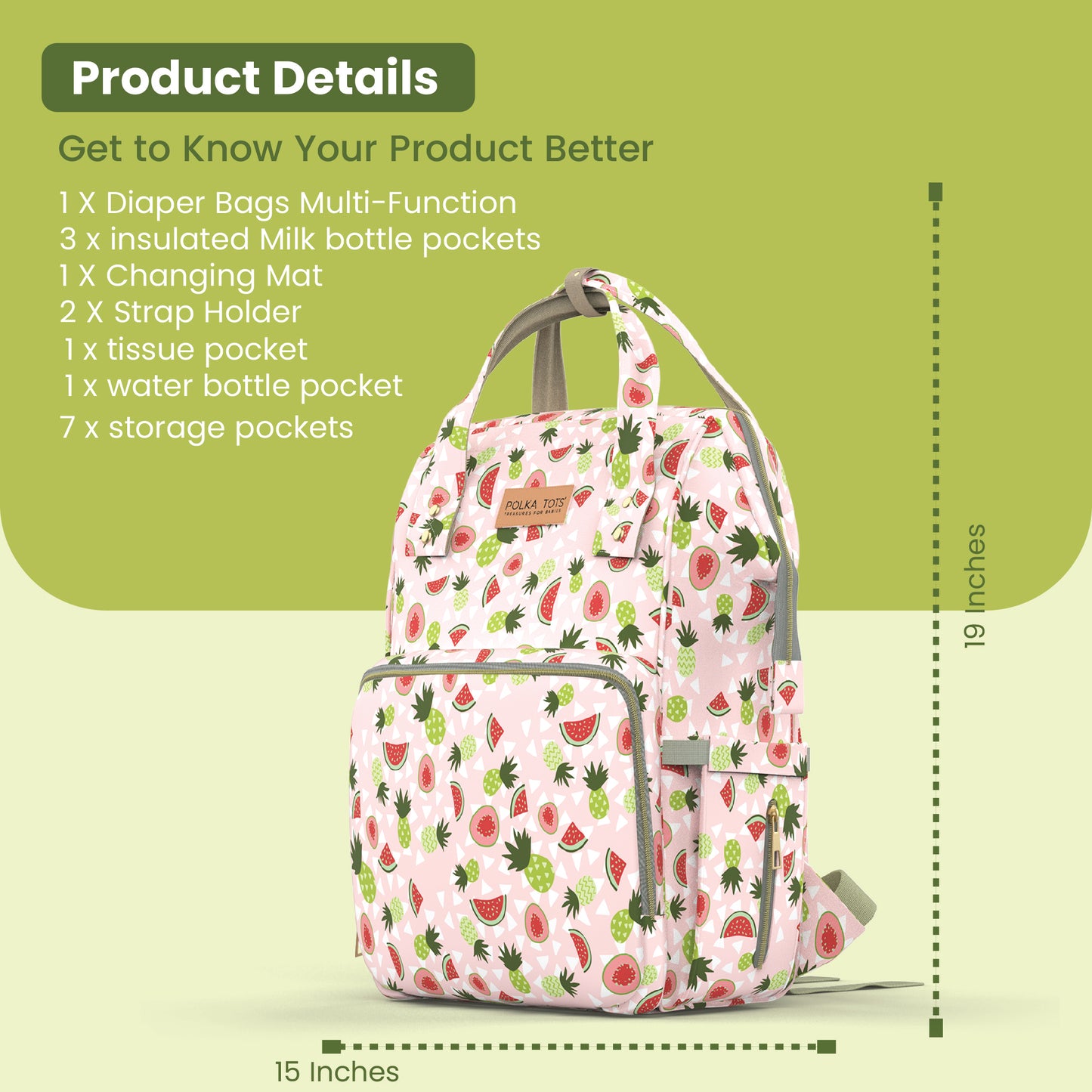 Premium 17+ Pockets Multifuncational Mothers Diaper Bag- Watermelon