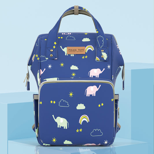 Premium 17+ Pockets Multifuncational Mothers Diaper Bag- Blue Elephant