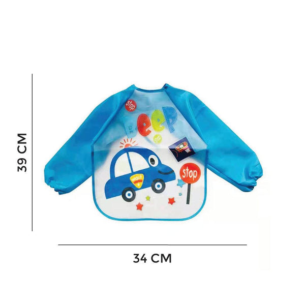 Full Sleeves Washable Waterproof Apron Feeding Bib for Babies (Car)