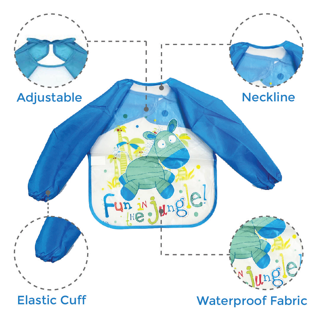 Full Sleeves Washable Waterproof Apron Feeding Bib for Babies Age 6M- 2 Years  (Fun Jungle)