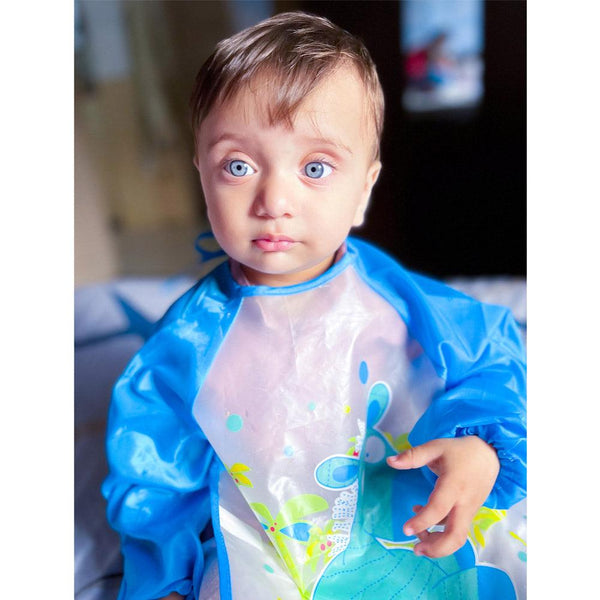 Full Sleeves Washable Waterproof Apron Feeding Bib for Babies (Fun Jungle)