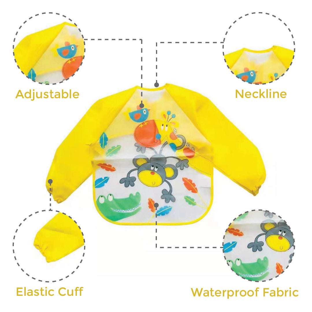 Full Sleeves Washable Waterproof Apron Feeding Bib for Babies Age 6M- 2 Years  (Monkey)