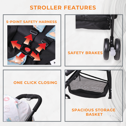 Polka Tots Click Clack Travel System Elephant Stroller + Car Seat - Cream