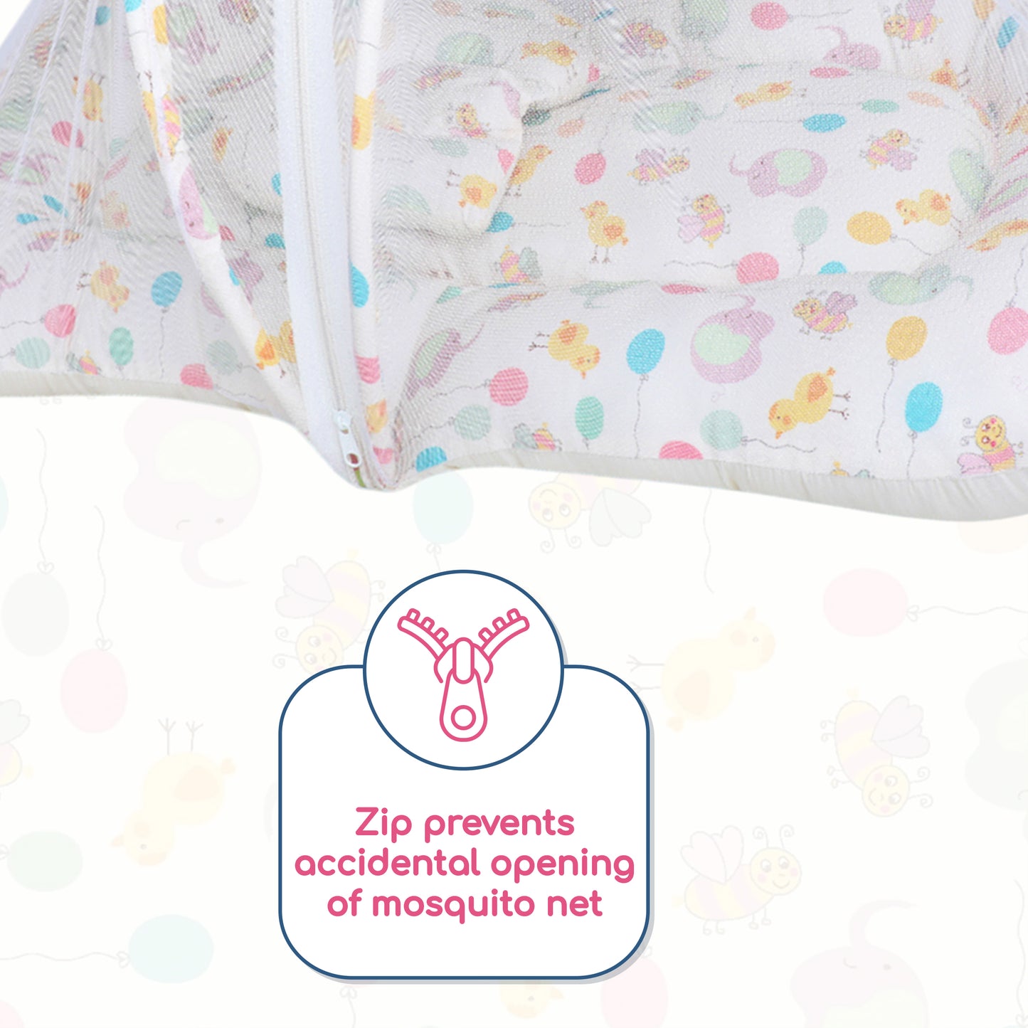 Polka Tots Cotton Baby Bedding Mosquito Net Set with Toys Dangling - Balloon Print Yellow