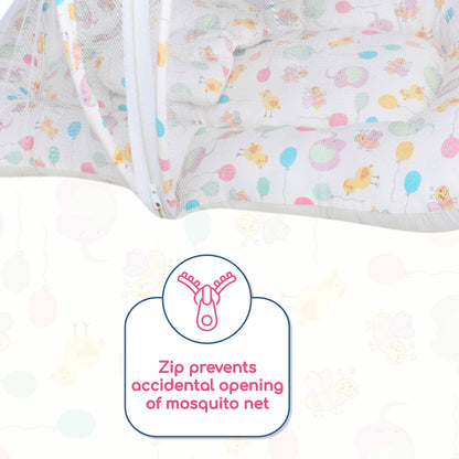 Polka Tots Cotton Baby Bedding Mosquito Net Set with Toys Dangling - Balloon Print Yellow