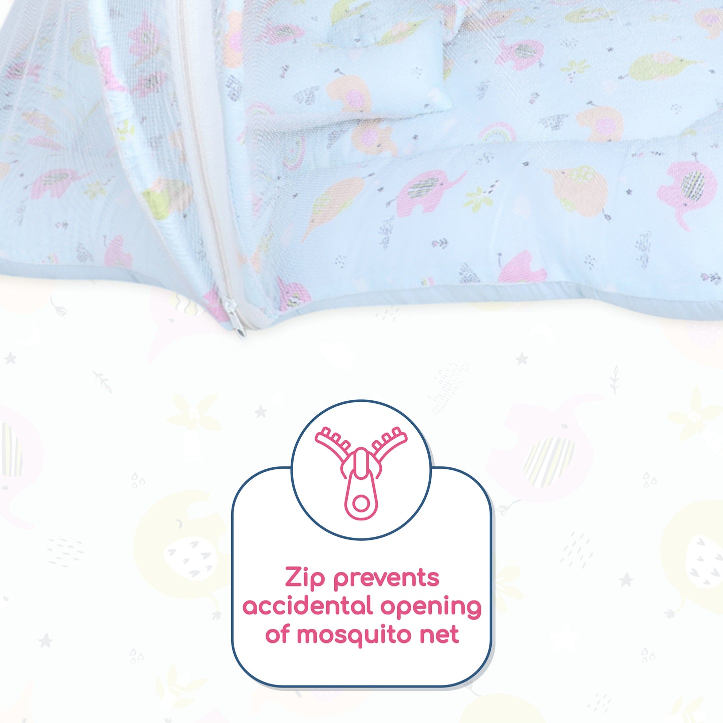 Polka Tots Cotton Baby Bedding Mosquito Net Set with Toys Dangling - Elephant print Blue