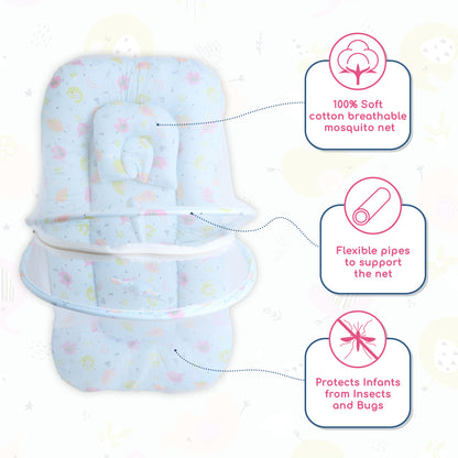 Polka Tots Cotton Baby Bedding Mosquito Net Set with Toys Dangling - Elephant print Blue