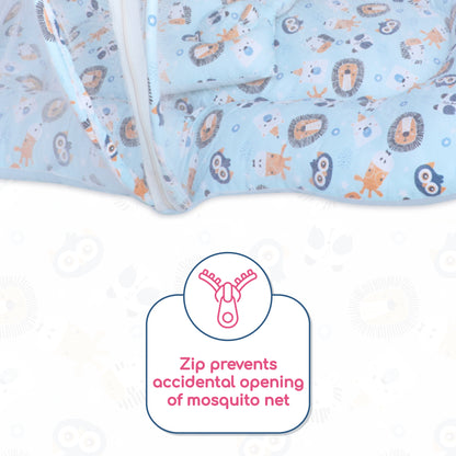 Polka Tots Cotton Baby Bedding Mosquito Net Set with Toys Dangling - Lion print Blue