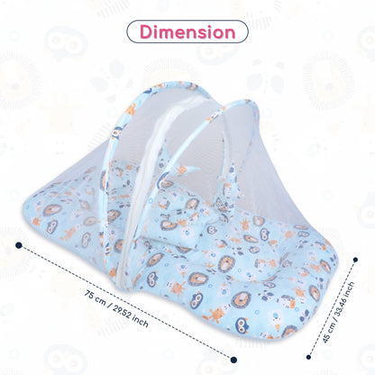 Polka Tots Cotton Baby Bedding Mosquito Net Set with Toys Dangling - Lion print Blue