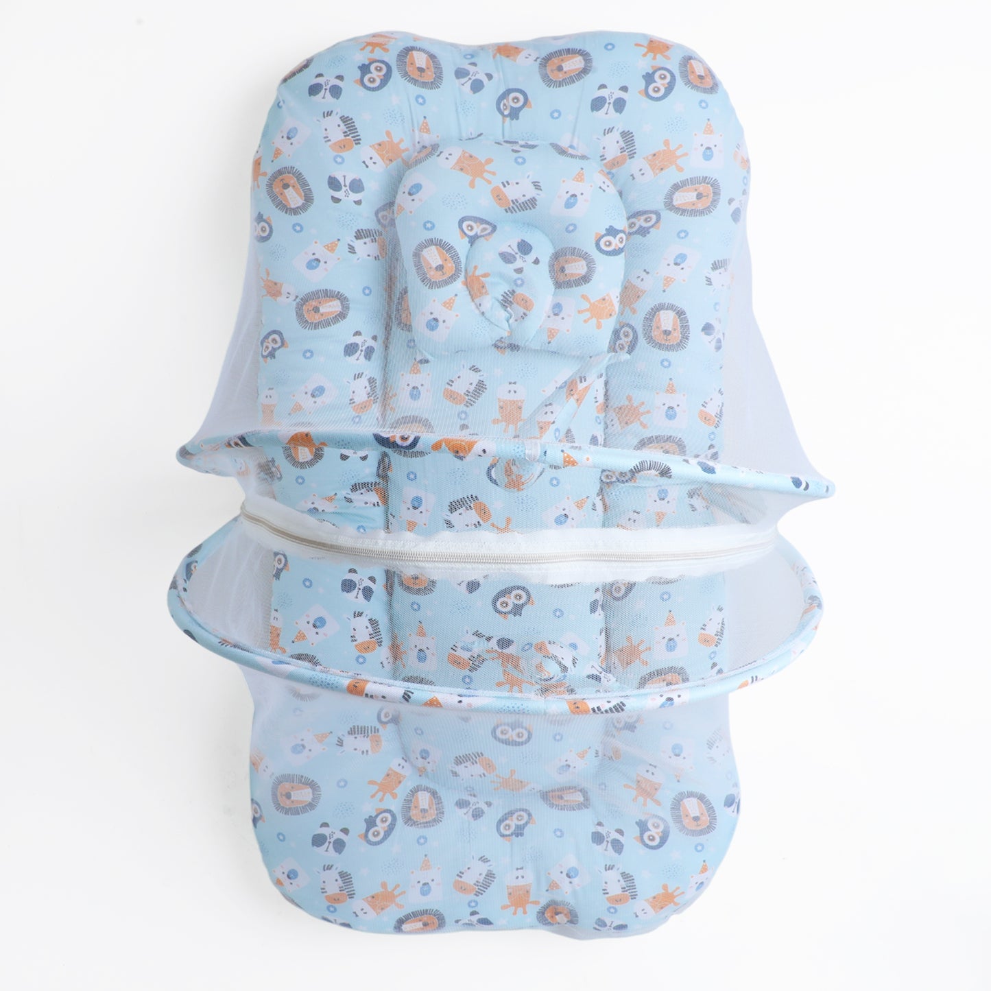 Polka Tots Cotton Baby Bedding Mosquito Net Set with Toys Dangling - Lion print Blue