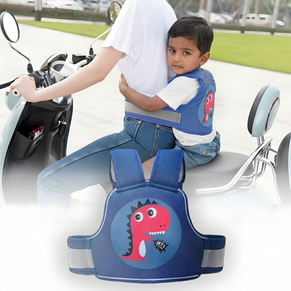 Baby Safety Travel Belt, Two Wheeler Baby Carrier for Kids Blue Color (Dinosaur)