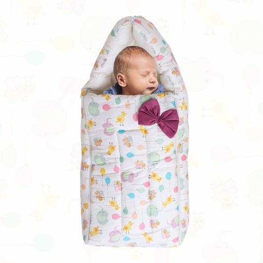 Polka Tots Baby Sleeping Nest Cotton Carry Pod Bedding for Newborn Sleeping Bag with a Bow - Balloon print Yellow