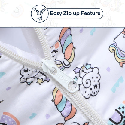 Polka Tots Baby Sleeping Nest Cotton Carry Pod Bedding for Newborn Sleeping Bag with a Bow -Unicorn print White