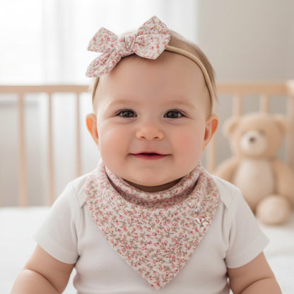 Polka Tots Baby Girl Set of 2 Floral Bow Headbands with Bib Set - Pink