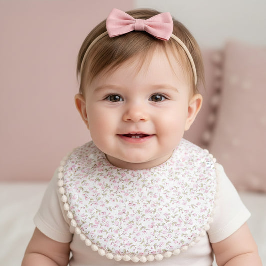 Polka Tots Set of 2 Floral Bow Headbands with Bib Set - White