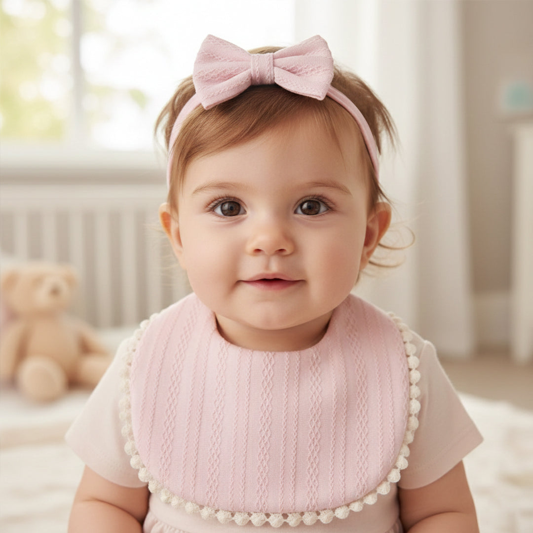 Polka Tots Solid Bow Headband & Bib Set - Pink