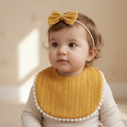 Polka Tots Solid Bow Headband & Bib Set - Yellow