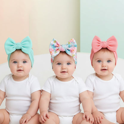 Polka Tots Pack of 3 Solid and Floral Print Bow Headbands Set - Multicolor