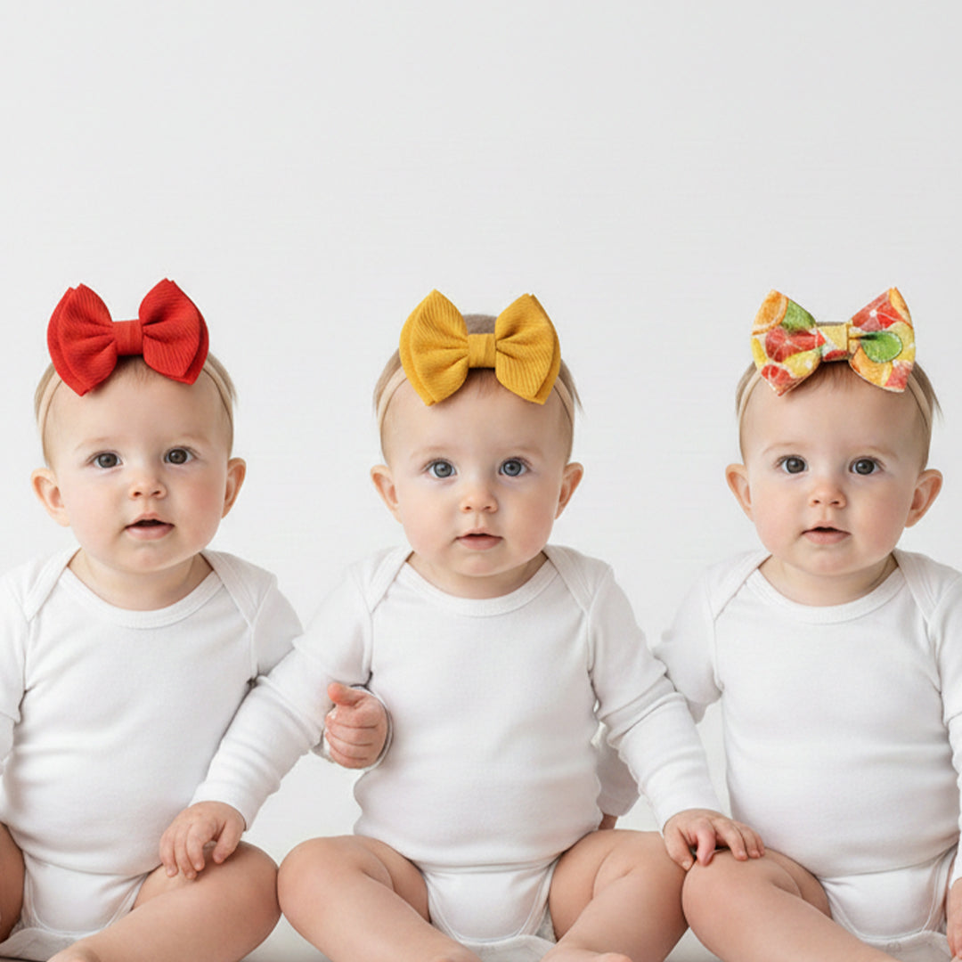 Polka Tots Pack of 3 Solid and Lemon Print Bow Headband Set - Multicolor