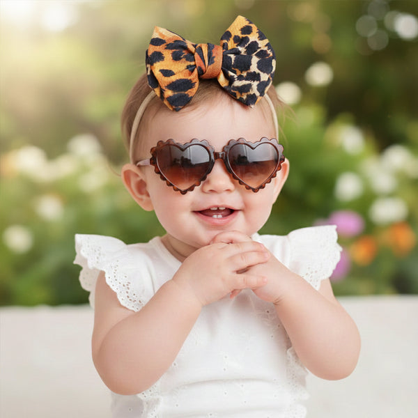 Polka Tots Baby Girls Leopard Print Bow Headband with Heart Shaped Sunglasses Set  - Brown